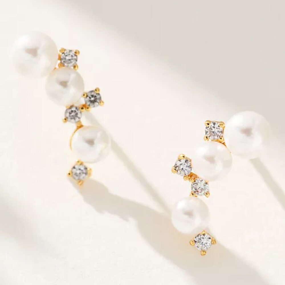 Anthropologie Pearl Crystal Crawler Earrings NWT